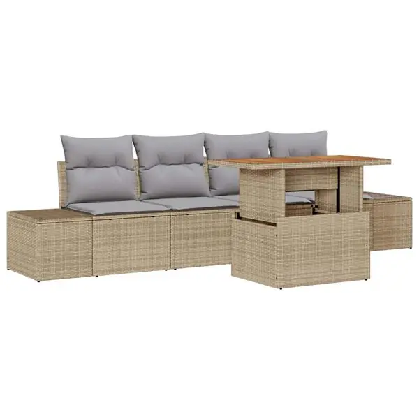 Utförsäljning vidaXL Trädgårdsoffset med lagring 5 pcs Beige Poly rattan