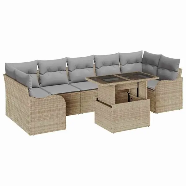 vidaXL Trädgårdsoffset med kudde 8 pcs Beige konstrotting Beställ idag