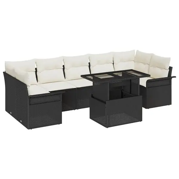 Billig vidaXL Trädgårdsoffset med kudde 8 pcs Svart Poly rattan