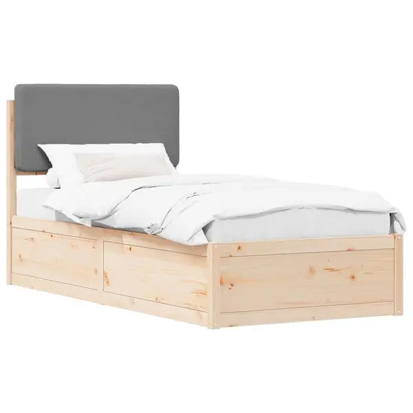 vidaXL Sängram med Klädd Huvudgavel Ljusgrå 100 x 200 cm Massiv furu Kampanj