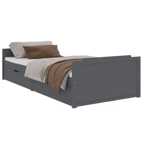 vidaXL Sängram med lådor mörkgrå massiv furu 90x200 cm Populär