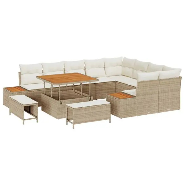 vidaXL Trädgårdsoffset med kudde med lagring 12 pcs Beige Poly rattan Kundfavorit
