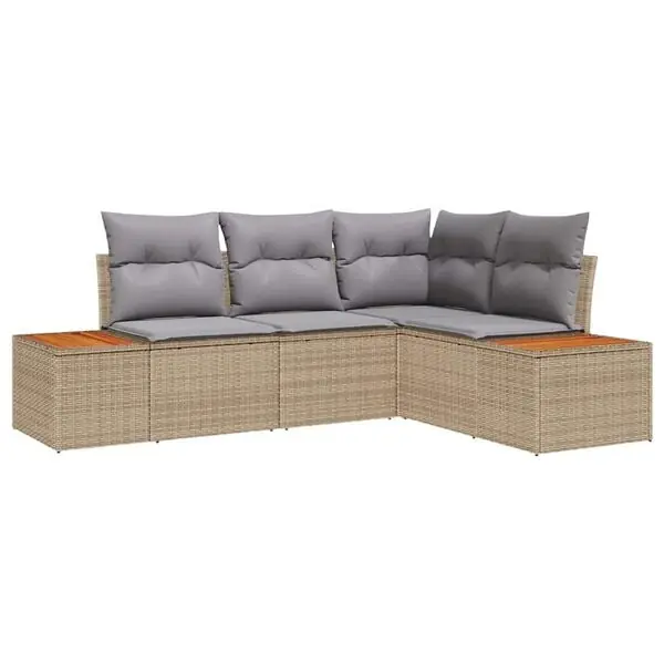 vidaXL Trädgårdsoffset med kudde 4 pcs Beige och Ljusgrå Polyrattan Begränsat erbjudande