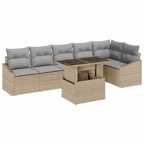 vidaXL Trädgårdsoffset med kudde med lagring 7 pcs beige och ljusgrå Billig