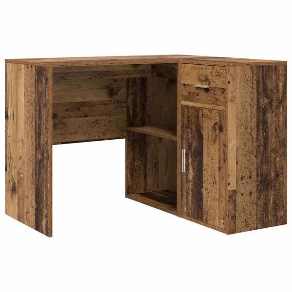 Premium vidaXL Hörnskrivbord med låda Gammalt trä 102 x 88 x 75 cm