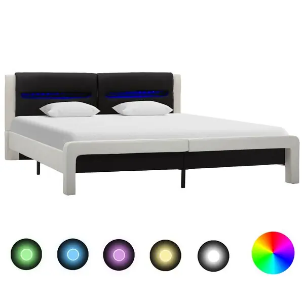 risnedsättning vidaXL Sängram med LED -remsljus Vit och svart 120 x 200 cm Konstläder