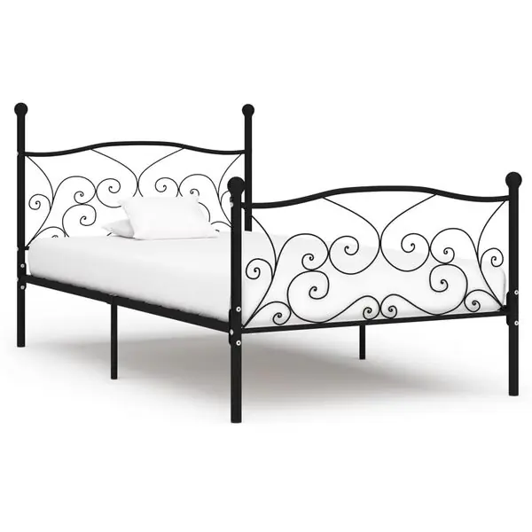 Nyhet vidaXL Sängram utan madrass med ribbotten svart metall 90x200 cm