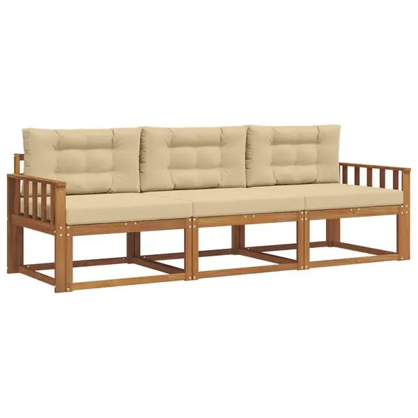 Begränsat erbjudande vidaXL Utomhussoffset med kudde 3 pcs Naturlig och Beige