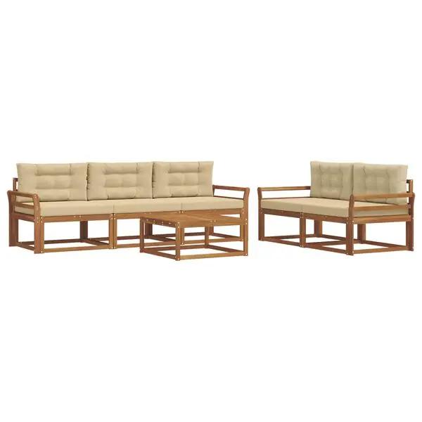 vidaXL Utomhussoffset med kudde 6 pcs Naturlig och Beige Kundfavorit