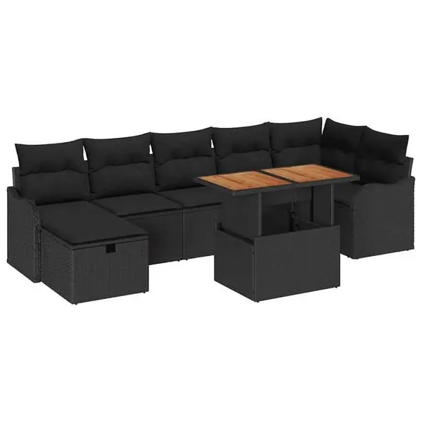 vidaXL Trädgårdsoffset med lagring 8 pcs Svart Poly rattan Nyhet