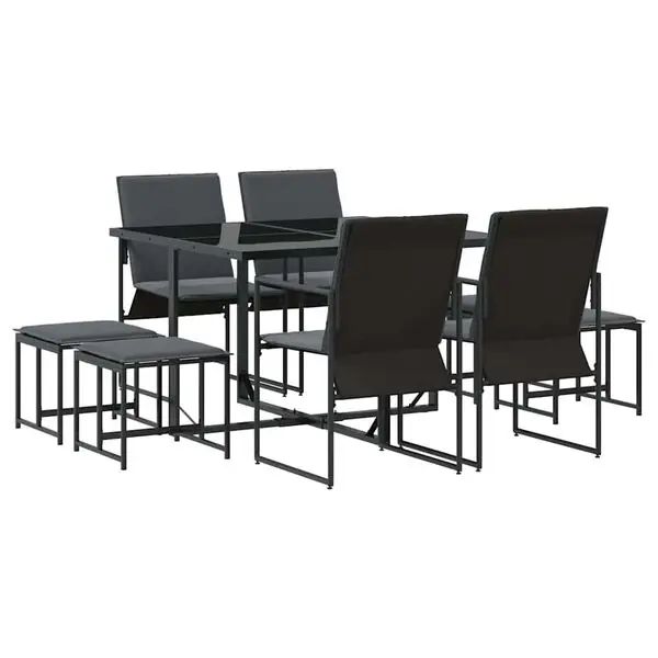 vidaXL Trädgårdsmöbelset 9 pcs Svart Stål Extra rabatt