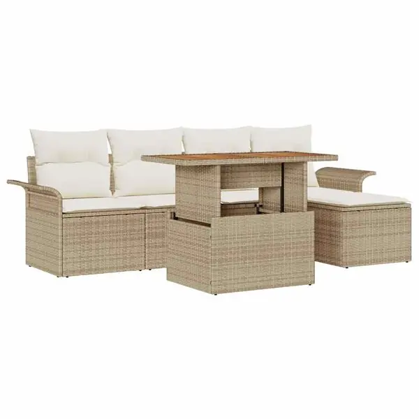 Kampanj vidaXL Trädgårdsoffset med lagring 6 pcs Beige Poly rattan