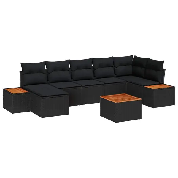 vidaXL Trädgårdsoffset med kudde med lagring 8 pcs Svart Polyrattan Kampanjpris