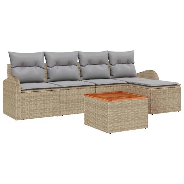 vidaXL Trädgårdsoffset 6 pcs Beige och Ljusgrå konstrotting Fynd