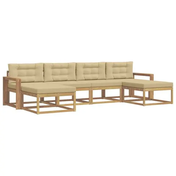 vidaXL Utomhussoffset med kudde 6 pcs Vit och Beige Extra rabatt