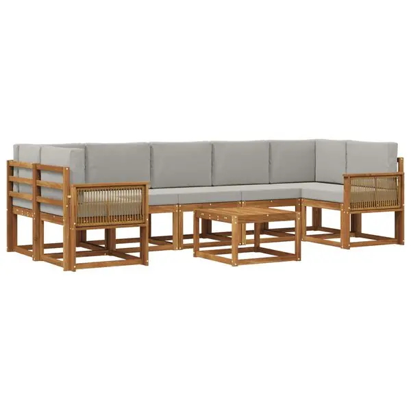 vidaXL Utomhussoffset med kudde 8 pcs Naturlig och ljusgrå Polyester Sänkt pris