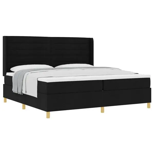 vidaXL Bäddfjäder med madrass med huvudgavel Svart 200 x 200 cm tyg Köp online