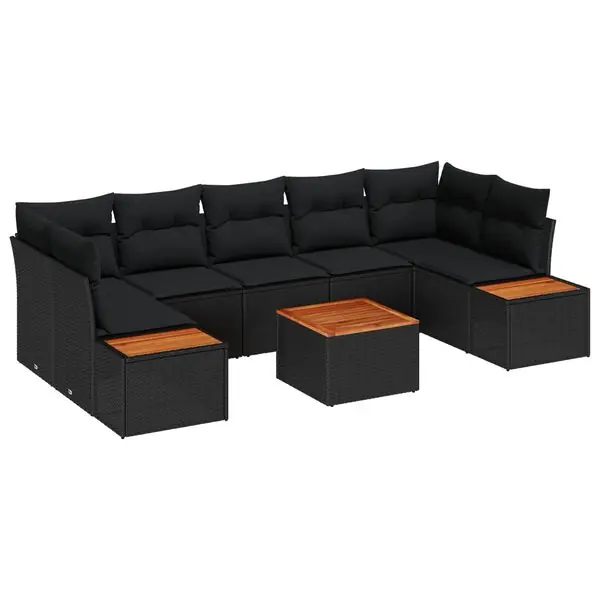 Sista chansen vidaXL Trädgårdsoffset med kudde med lagring 8 pcs Svart Poly rattan
