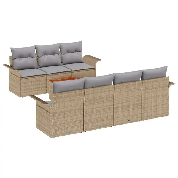 vidaXL Trädgårdsoffset med kudde 8 pcs Beige konstrotting Reapris