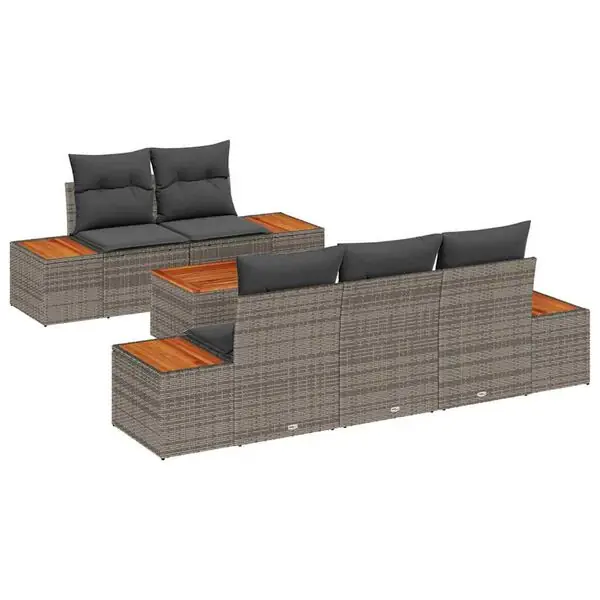 vidaXL Trädgårdsoffset med lagring 6 pcs Grå Poly rattan Handla nu