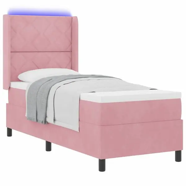 vidaXL Bäddfjäder med madrass med led Rosa 80 x 200 cm Sammet Kampanjpris