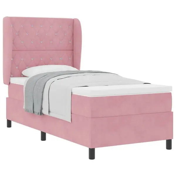 Beställ idag vidaXL Bäddfjäder med madrass med huvudgavel Rosa 190 x 90 cm Sammet