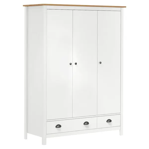 vidaXL Garderob 3 dörrar Hill vit 127x50x170 cm massiv furu Fynd