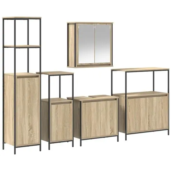 Trygg betalning vidaXL Badrumsmöbelset 5 pcs Sonoma Ek och Svart Konstruerat trä
