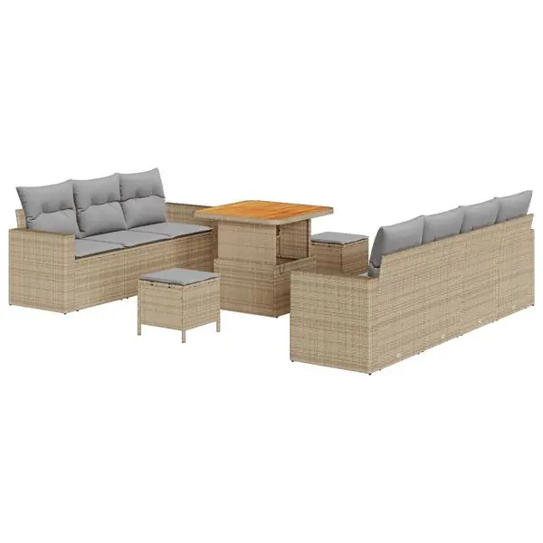 vidaXL Trädgårdsoffset med kudde med lagring 10 pcs beige och ljusgrå Endast denna vecka