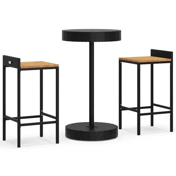 vidaXL Bargrupp för trädgård 3 delar svart konstrotting & akacia Premium