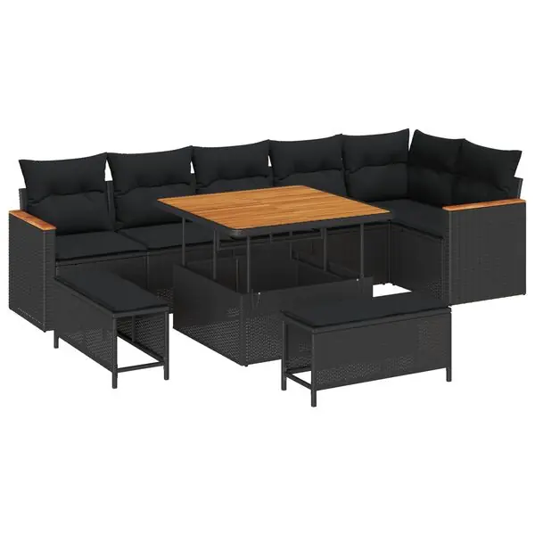 Köp online vidaXL Trädgårdsoffset med kudde 9 pcs Svart Poly rattan