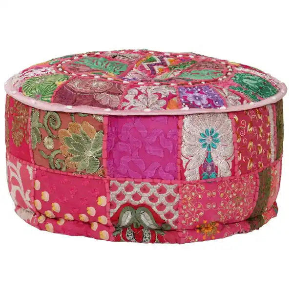 Populär vidaXL Sittpuff med lappmönster rund bomull handgjord 40x20 cm rosa