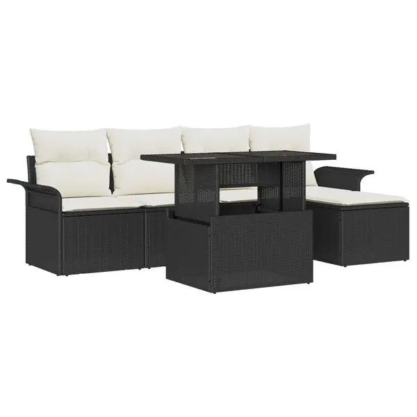 Kampanj vidaXL Trädgårdsoffset med kudde med lagring 6 pcs Svart Poly rattan