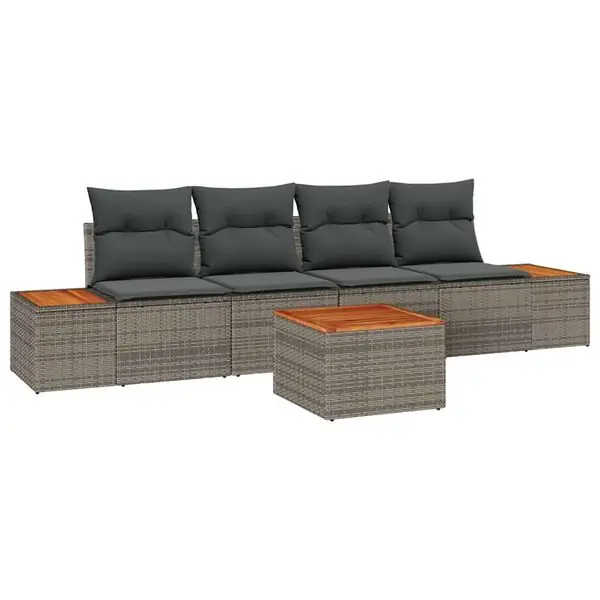 vidaXL Trädgårdsoffset med kudde med lagring 5 pcs Grå Poly rattan Säker betalning