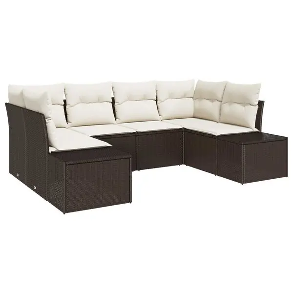 Erbjudandepris vidaXL Trädgårdsoffset med lagring 6 pcs Brun och Kräm Poly rattan