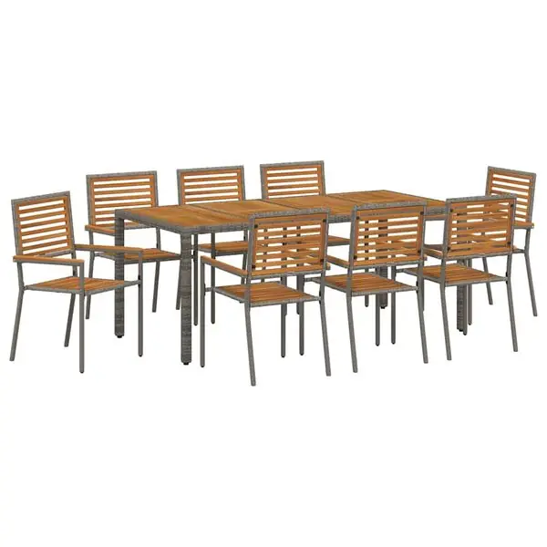 vidaXL Trädgårdsmöbelset 9 pcs Grå och Brun konstrotting I lager