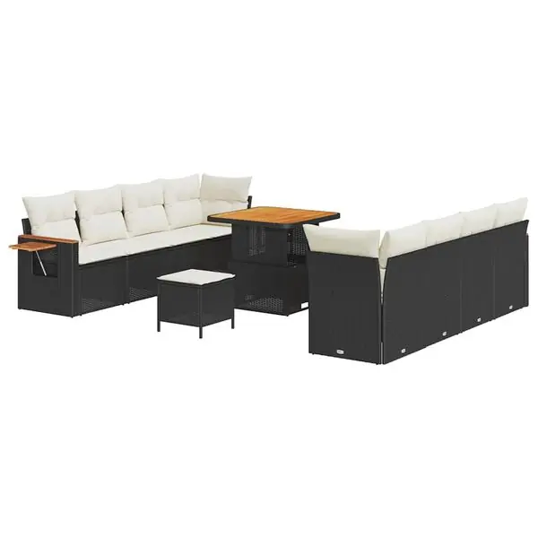 Beställ nu vidaXL Trädgårdsoffset med kudde 12 pcs Svart och kräm konstrotting