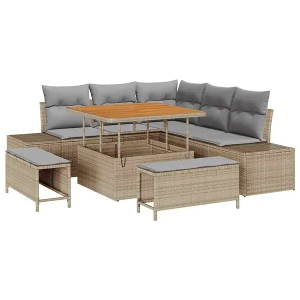 Begränsat antal vidaXL Trädgårdsoffset med kudde med lagring 8 pcs Beige Poly rattan