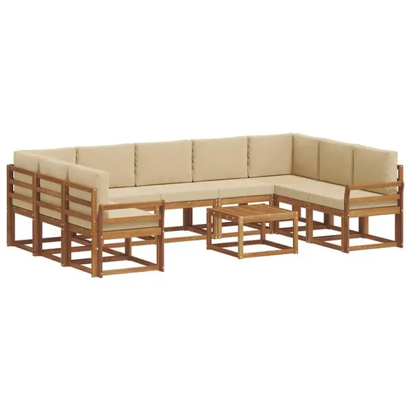 vidaXL Utomhussoffset med kudde 10 pcs Naturlig och Beige Premium