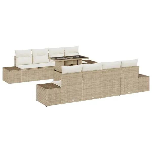 vidaXL Trädgårdsoffset 9 pcs Beige och gräddfärgad konstrotting Köp nu