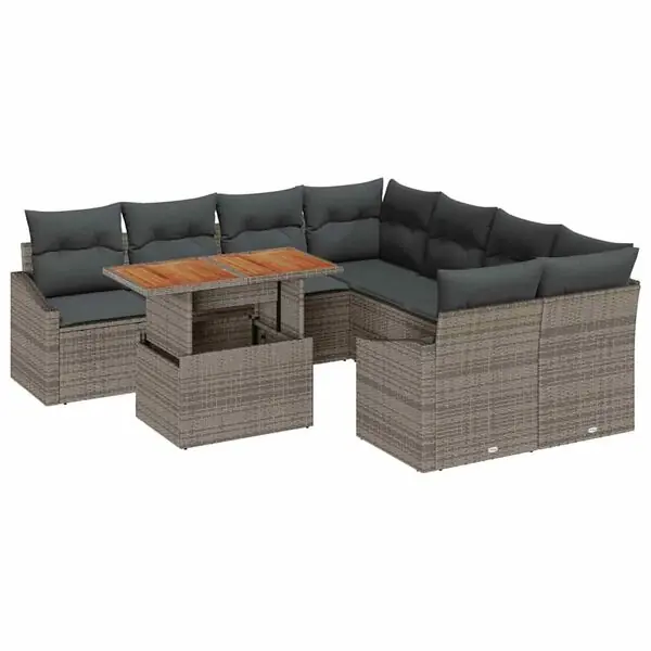 Billigare vidaXL Trädgårdsmöbelset med kudde 9 pcs Grå och Brun