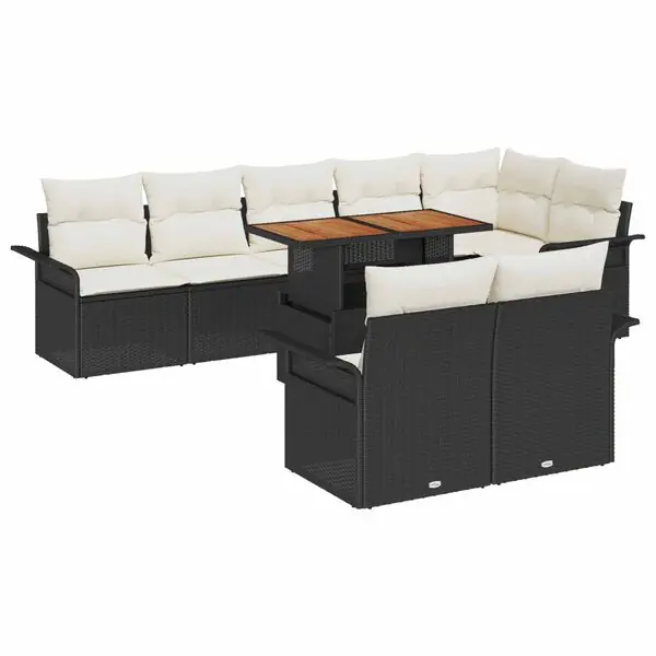 vidaXL Trädgårdsoffset med kudde 9 pcs Svart och kräm konstrotting Beställ idag