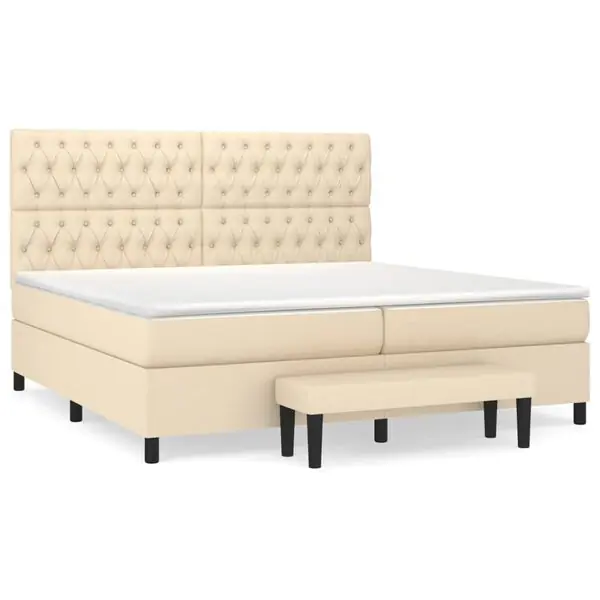 vidaXL Ramsäng med madrass gräddvit 200x200 cm tyg Extra rabatt