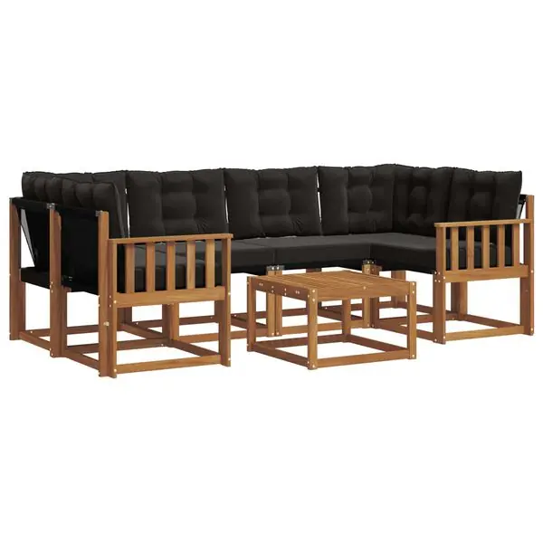 Rea vidaXL Utomhussoffset med kudde 7 pcs Naturlig och svart