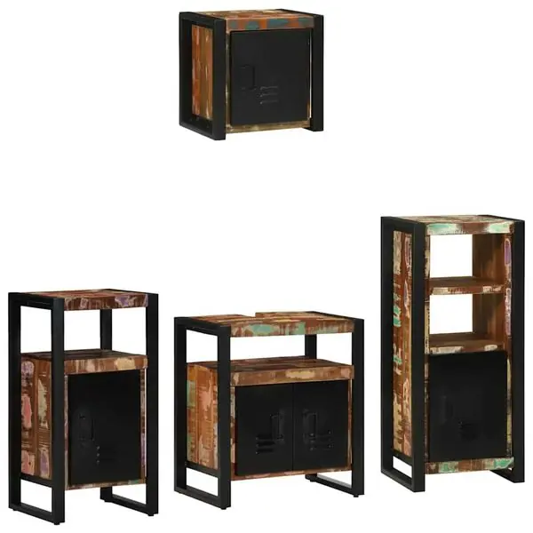 vidaXL Badrumsmöbelset 4 pcs Flerfärgad och Svart Solid återvunnen trä Erbjudande