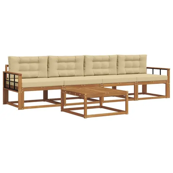 Kampanj vidaXL Utomhussoffset med kudde 5 pcs Naturlig och Beige