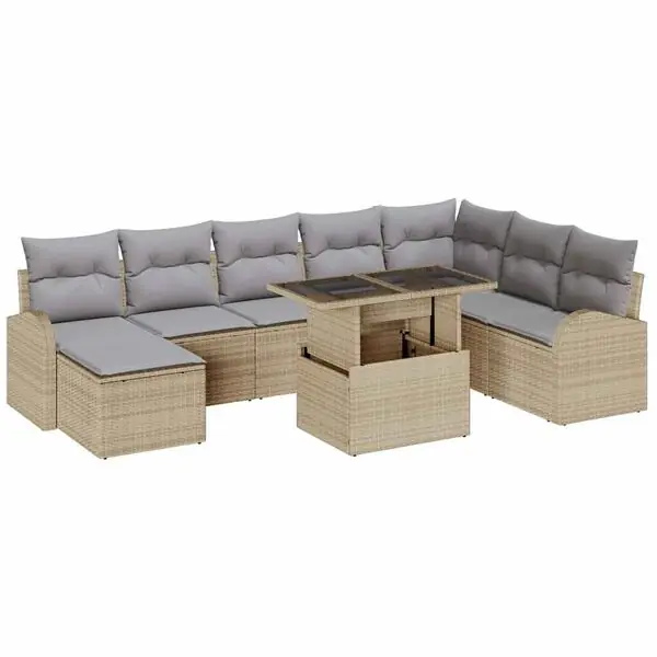 Utförsäljning vidaXL Trädgårdsoffset med lagring 9 pcs Beige Poly rattan