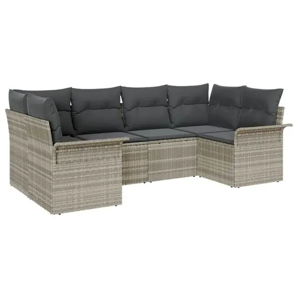 vidaXL Trädgårdsoffset med lagring 6 pcs Ljusgrå Poly rattan risnedsättning