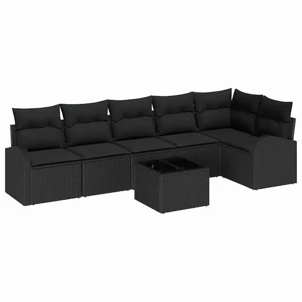 vidaXL Trädgårdsoffset med kudde 7 pcs Svart Poly rattan Endast denna vecka