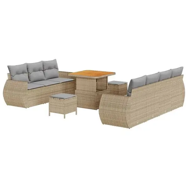 Billig vidaXL Trädgårdsoffset med kudde med lagring 10 pcs Beige konstrotting